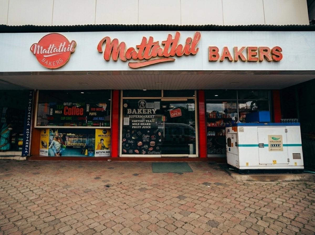 Freshly baked pastries and snacks selection at Mattathil Bakers